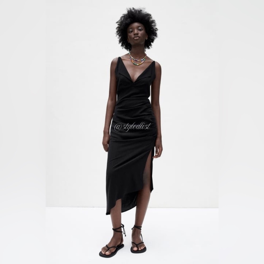 Zara Midi Dress with Open Back Black S NWT